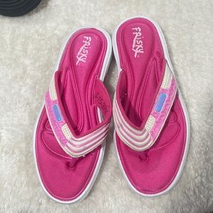 Frisky pink and grey sandals